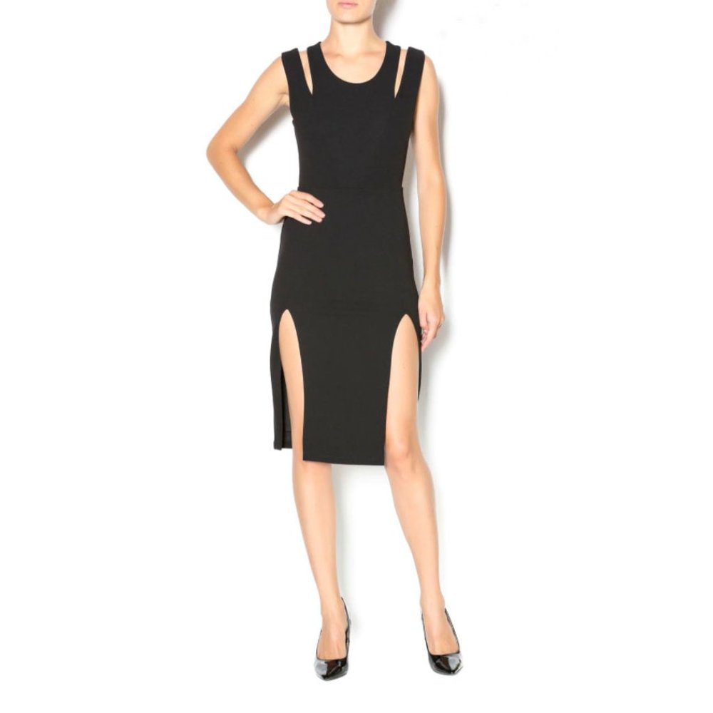 BLACK CUT-OUT STRETCHED DRESS